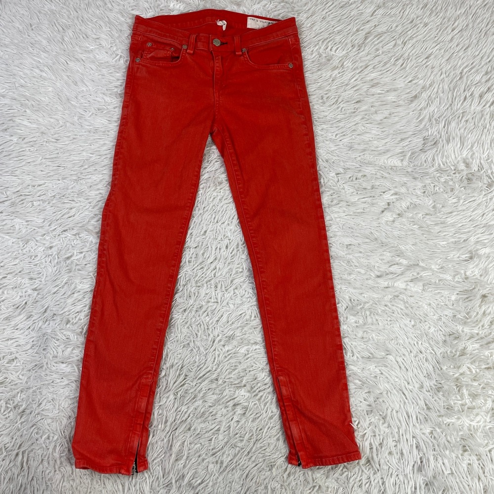 Rag & Bone Pants Womens 26 Orange Zipper Capri Stretch Denim Jeans Casual Ladies